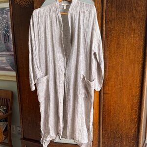 Eileen Fisher Light Taupe Linen Open-Front Long Duster/coat